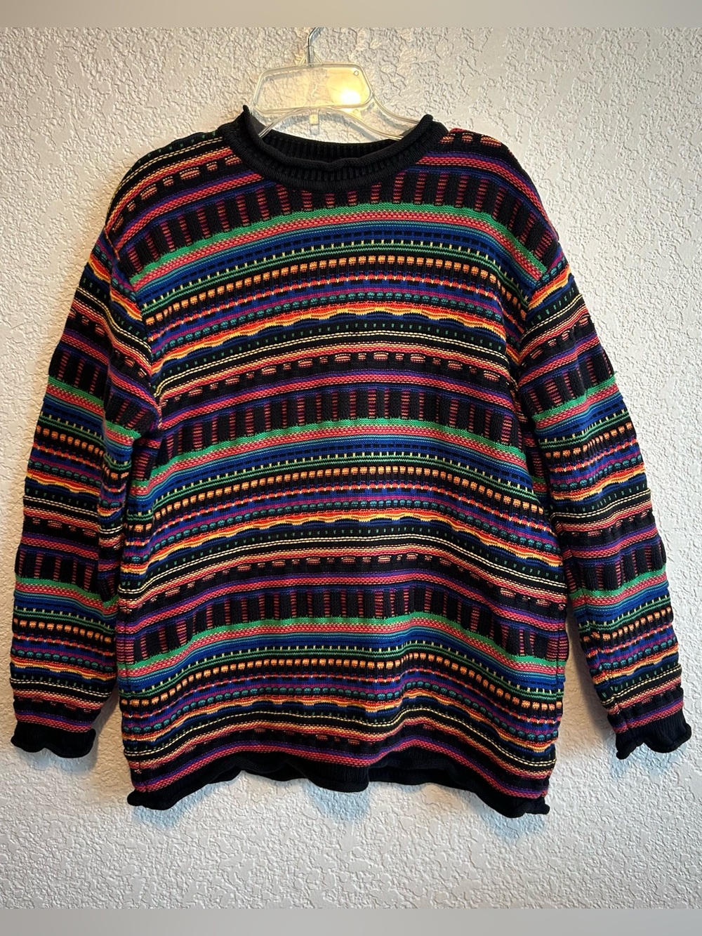 Vintage Rafaella 90s Coogi Inspired Colorful Cotton Knit Sweater M Maximalist